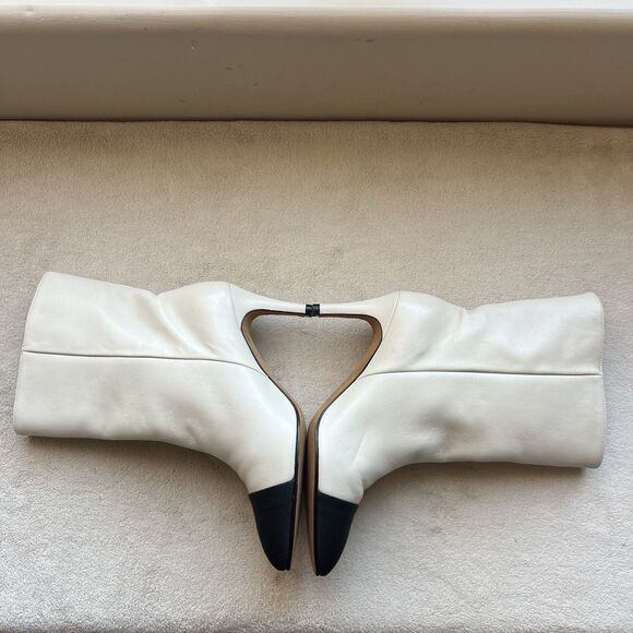 Toral Cream Leather & Black Fabric Cap Pointy Toe Boots Women EU 36 US 6 Chic - Picture 5 of 16